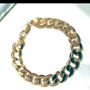 Unisex Gold Plated Over Sterling Silver Chunky Cuban Link Bracelet 8"